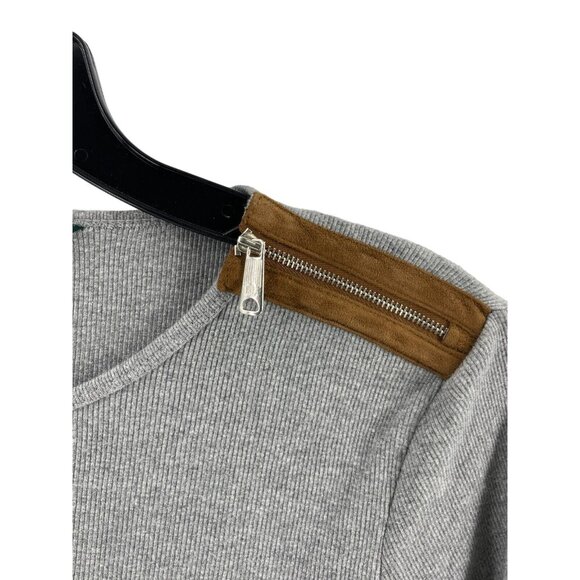Lauren Ralph Lauren Gray Knit Top Shirt Suede Zipper Shoulders Size Large - Picture 3 of 11